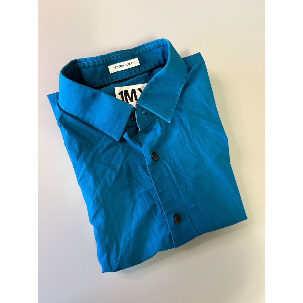 Express 1MX Extra Slim Fit Shirt Mens Large Teal Blue Long Sleeve Button Down
